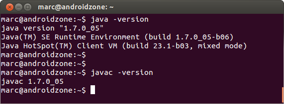 Versión de java en la terminal de Ubuntu